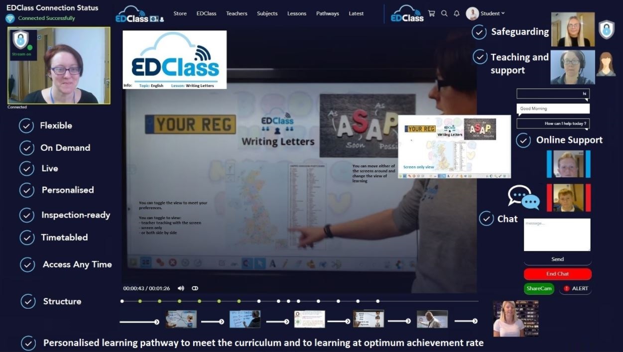 Screenshot view of the EDClass live teaching environment 